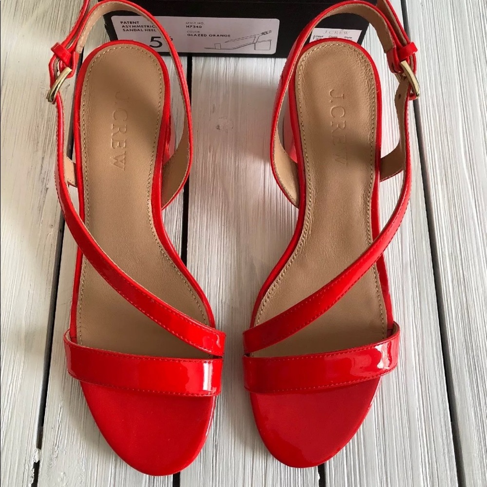 J Crew Asymmetrical Patent Leather Glazed Orange